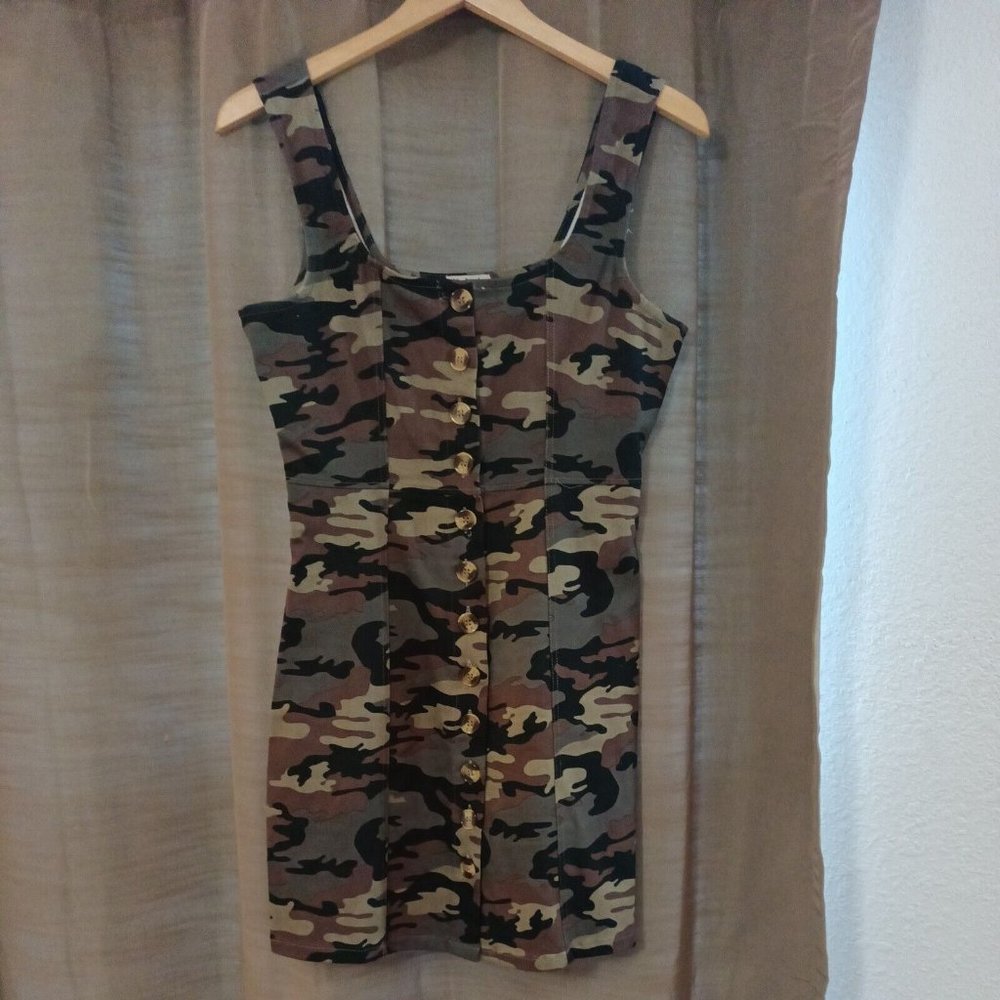 Women's J For Justice Camo Print Fitted Full Button Tank Dress Size Medium